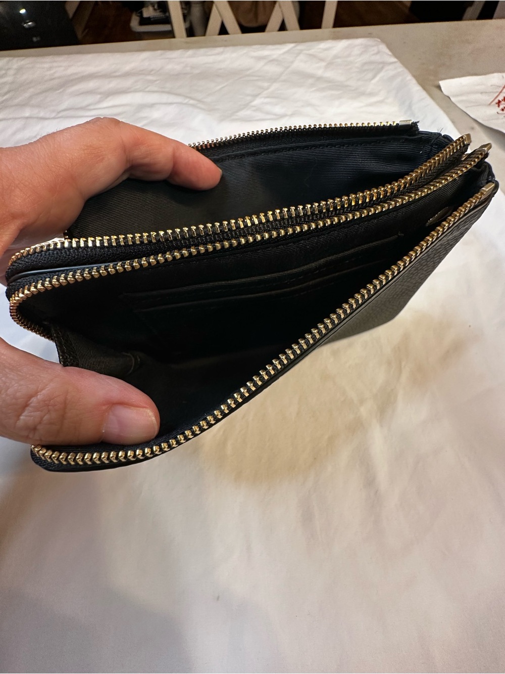 Coach Black Pebbled Leather Double Corner Zip Wristlet with Gold Logo - Picture 4 of 5